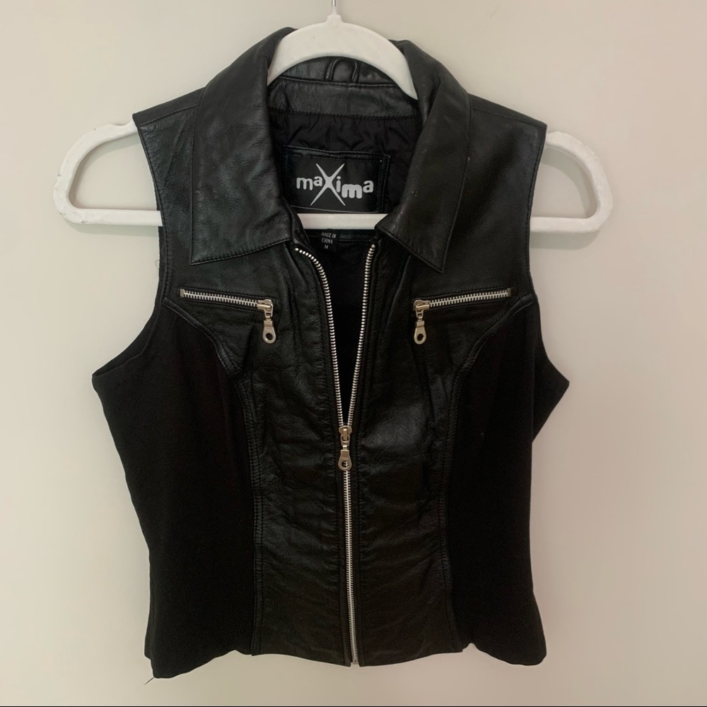 Wilsons Leather Black Leather Zip Front Vest